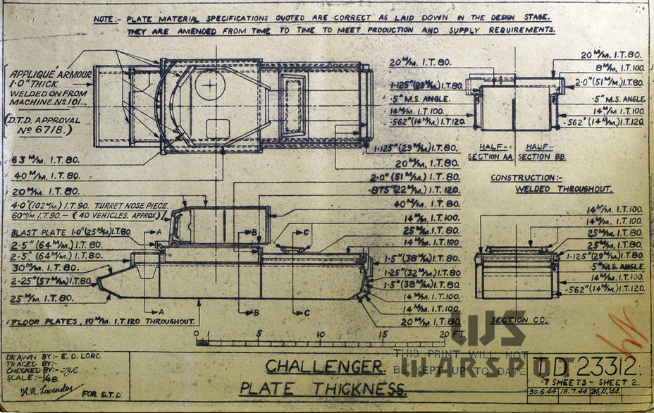 ​Схема бронирования Challenger I. На ней указано, начиная с какой машины САУ получали усиленную защиту - Большеголовый крейсер | Warspot.ru