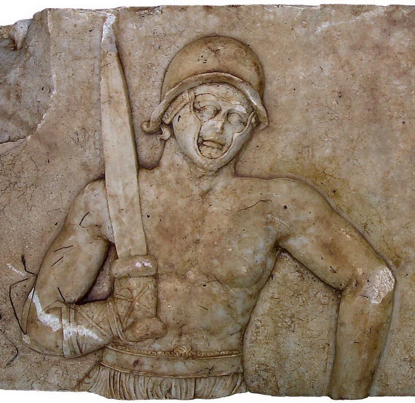 Изображение гладиатора с мечом в руке на рельефе Мавзолея Августа от Лукуса Феронии warspot.ru