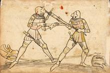 Фехтование длинными мечами в доспехах, Кодекс Валлерштейна, техника Мордхау справа - хват меча на клинке