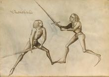 Фехтование длинными мечами без доспехов. Иллюстрация из Fechtbuch Hans Talhoffer 1467.