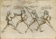 Изображение боя на кинжалах из книги Талхоффера по фехтованию (1467 г.)