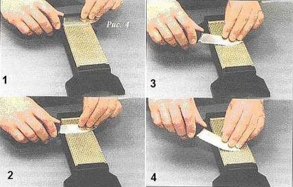 Процесс заточки ножа на бруске