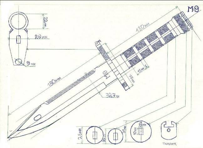 Штык-нож M9 чертеж