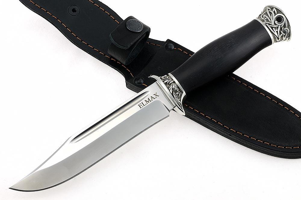 Нож Атака (порошковая сталь ELMAX, чёрный граб - мельхиор) - купить нож,  фото, цена, доставка.