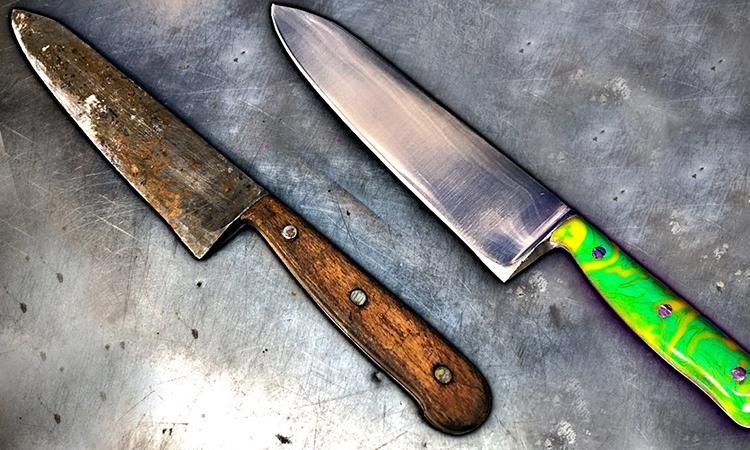 Восстанавливаем совсем старый кухонный нож. Кромка становится как новая,  теперь режет даже бумагу